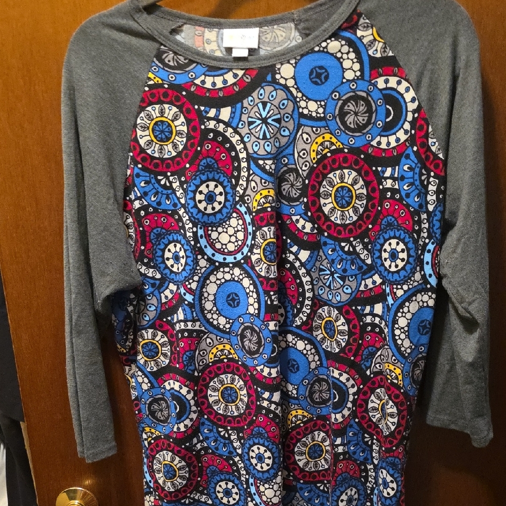 LuLaRoe Gray and Multicolor Long Sleeve Top